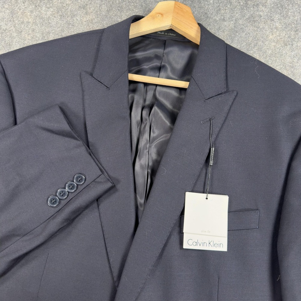 Calvin Klein Blazer Mens 44L Navy Blue Wool‎ 2 Button Slim Fit Jacket